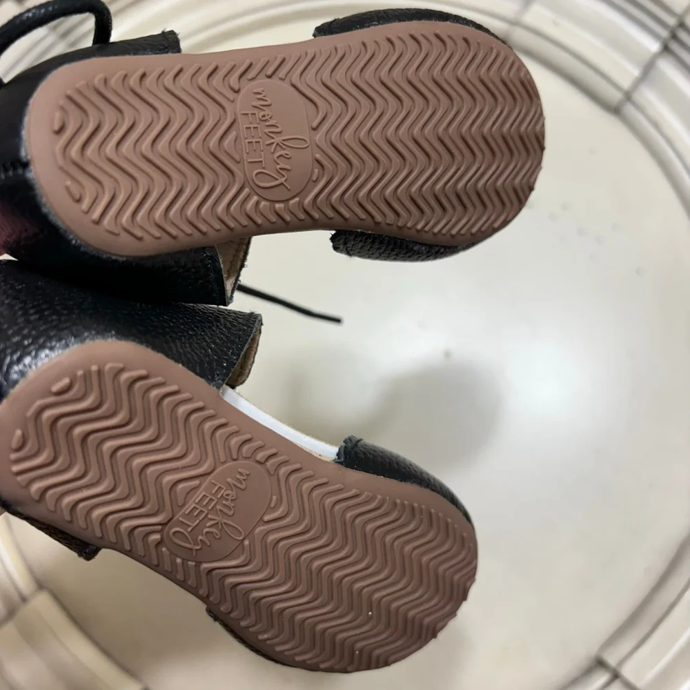 Monkey Feet Black Leather Lace-Up Shoes 12-18M
